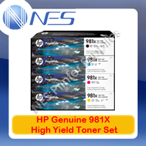 HP Genuine 981X BK/C/M/Y (Set of 4) High Yield Toner Cartridge for PageWide 586dn/586f/586z/556dn/556xh L0R12A - L0R11A